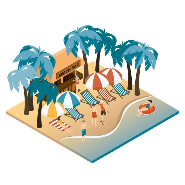Isometric Beach Concept Vector Illustration — Stock Vector