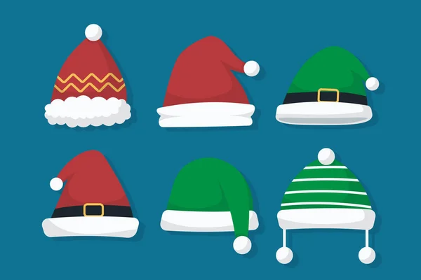 Flat Santas Καπέλο Σύνολο Εικονογράφηση Διάνυσμα — Διανυσματικό Αρχείο