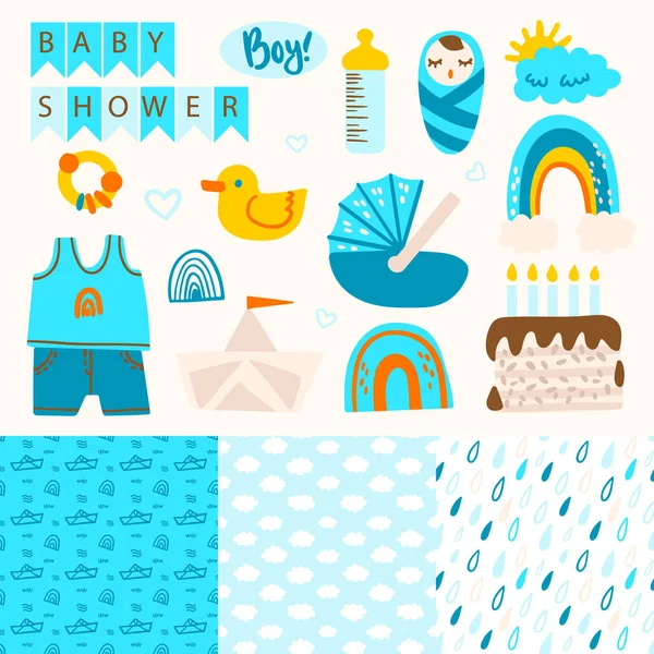 Cute Baby Shower Scrapbook Elements Collection Vector Illustration — Stock Vector