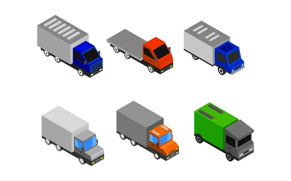 Ilustración Vectores Conjunto Camiones Isométricos — Archivo Imágenes Vectoriales