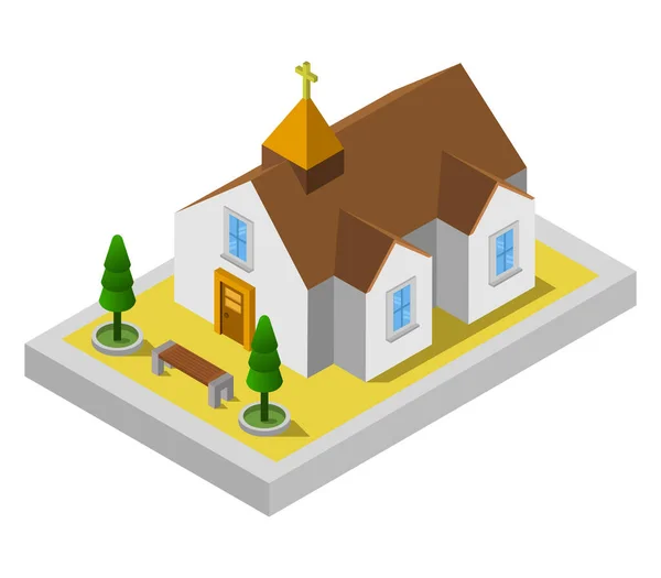 Illustrazione Grafica Vettoriale Illustrata Chiesa Isometrica — Vettoriale Stock