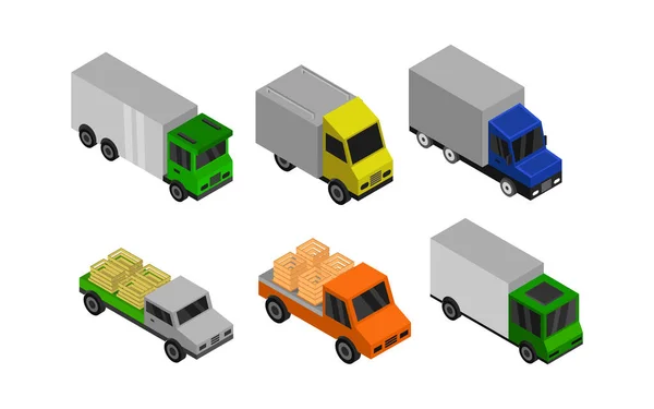 Isometrische Truck Set Vector Illustratie — Stockvector