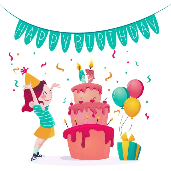 Alles Gute Zum Geburtstag Mit Kuchen Und Konfetti Vector Illustration — Stockvektor