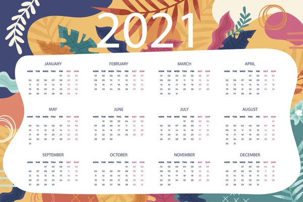 手描きの新年2021年カレンダーイラストベクトル — ストックベクタ