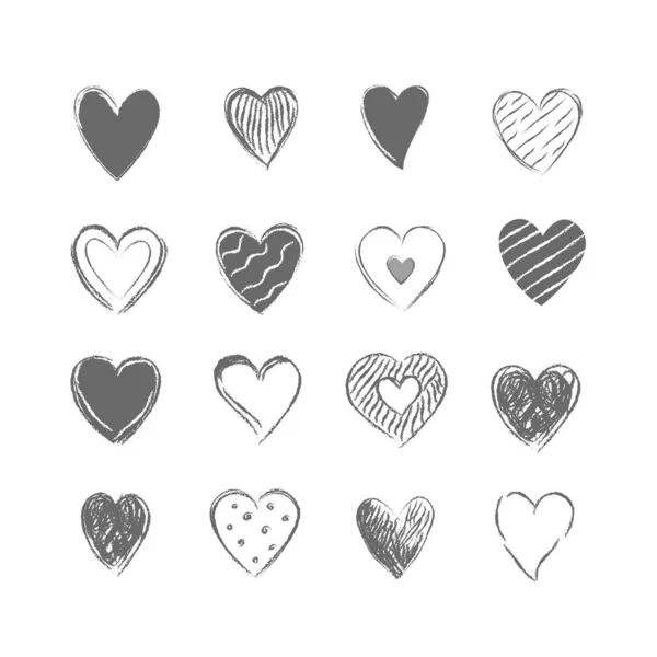 Collection Drawn Grey Hearts Vector Illustration — Stock Vector