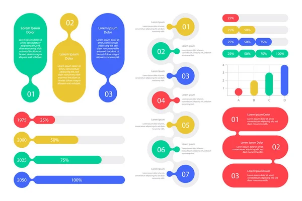 Diseño Plano Elementos Infográficos Coloridos Ilustración Vectorial — Vector de stock
