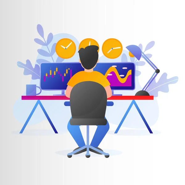 Trader Working Concept Vector Illustration — Stock Vector