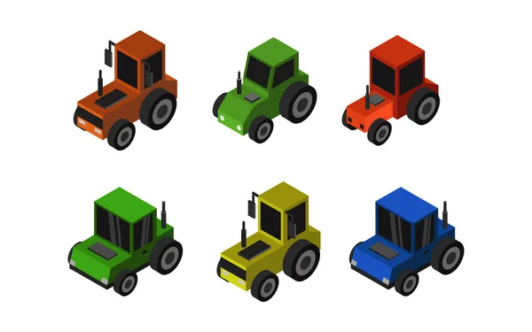 Uppsättning Isometriska Traktorer Vektor Grafisk Illustration — Stock vektor