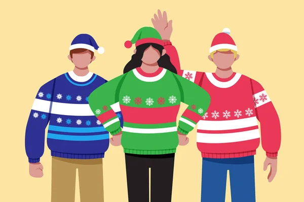People Wearing Ugly Sweaters Vector Illustration — Stock Vector