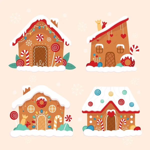 Flat Design Gingerbread House Collection Vector Illustration — Stock Vector