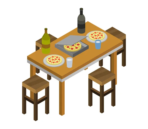 Isometric Kitchen Table Vector Graphic Illustration — Stockový vektor