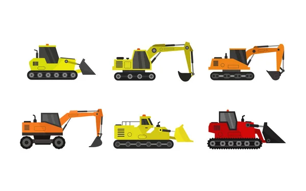 Set Illustrated Excavator Vector Illustration — 스톡 벡터