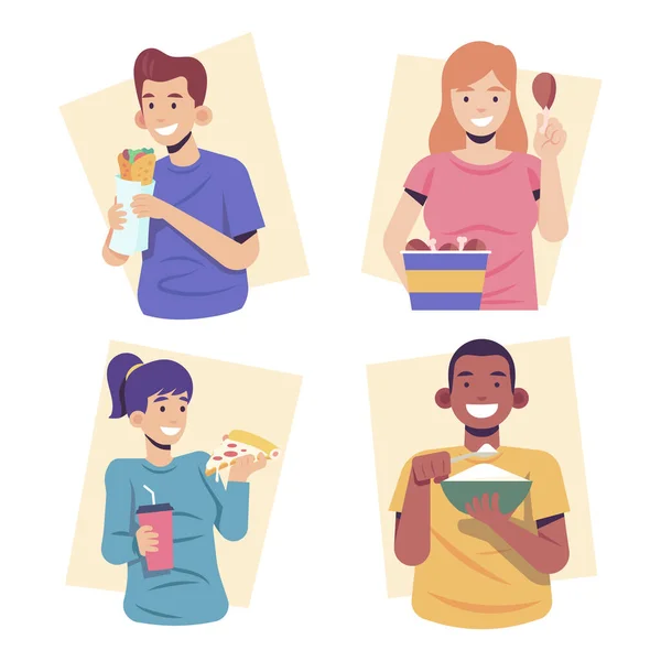 People Eating Food Smile Vector Illustration — Stock Vector