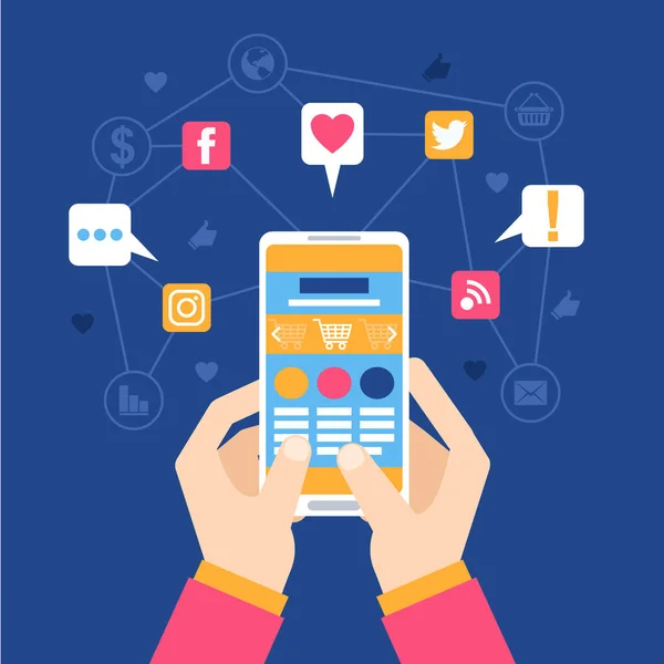 Social Media Marketing Mobile Phone Concept Ilustração Vetorial — Vetor de Stock