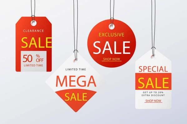 Realistic Hanging Sales Label Collection Vector Illustration — Stock Vector