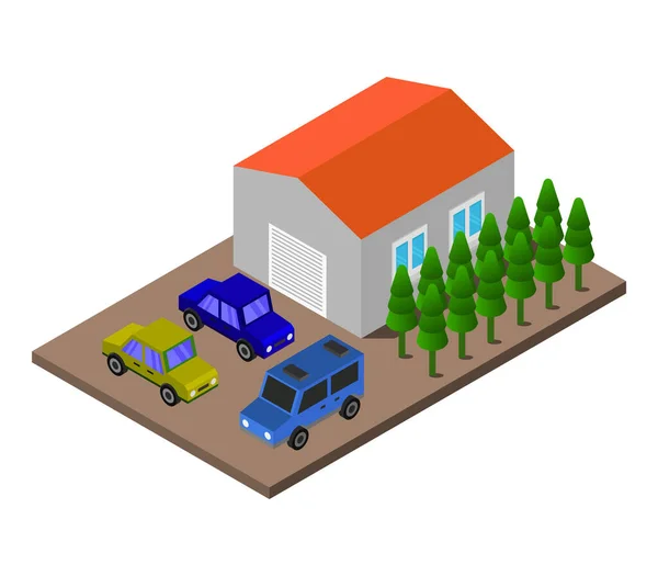 Isometric Garage Illustrated Vector Graphic Illustration — Stock Vector