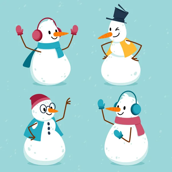 Hand Drawn Snowman Character Collection Illustration Vector — Stock Vector