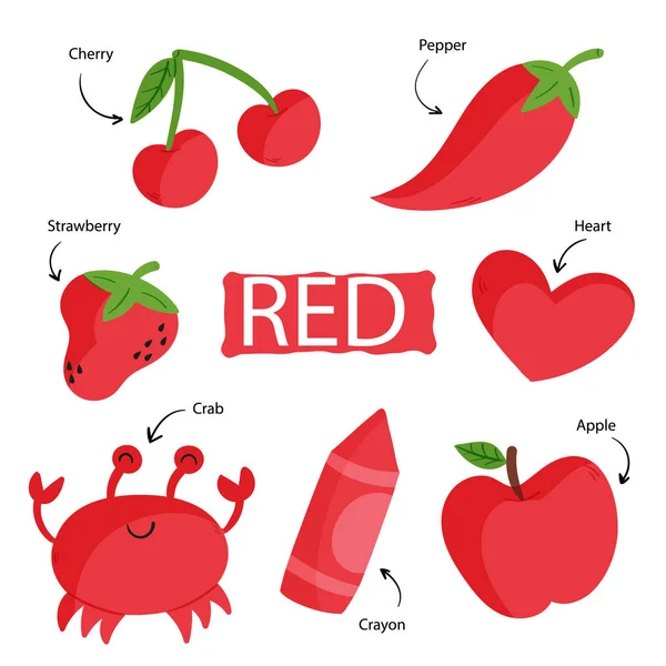 Couleur Rouge Avec Vocabulaire Anglais Illustration Vectorielle — Image vectorielle