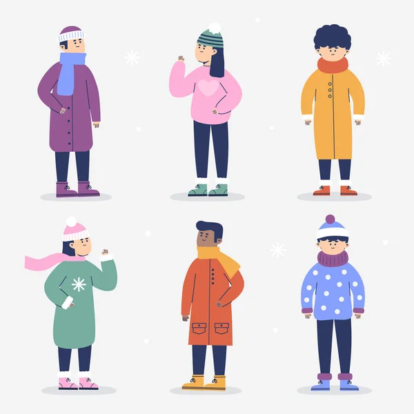 Άνθρωποι Χειμώνα Ζεστά Ρούχα Σύνολο Διάνυσμα Εικονογράφηση — Διανυσματικό Αρχείο