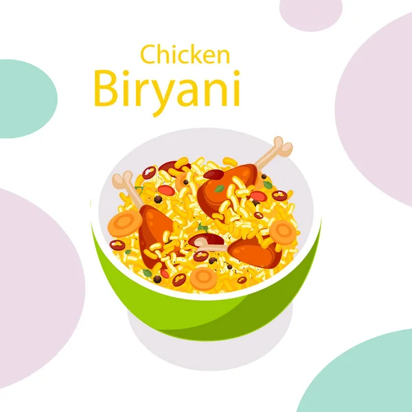 Handritad Kyckling Biryani Vektor Illustration — Stock vektor