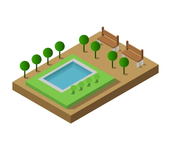 Isometrisches Schwimmbad Auf Weißem Hintergrund Vektor Illustration — Stockvektor