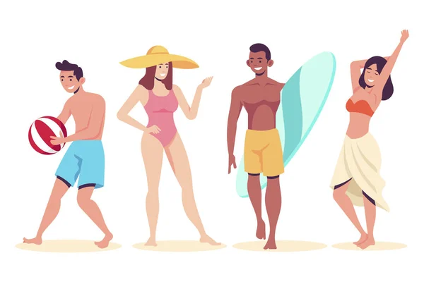 Люди Пляжі Стоячі Векторні Ілюстрації — стоковий вектор