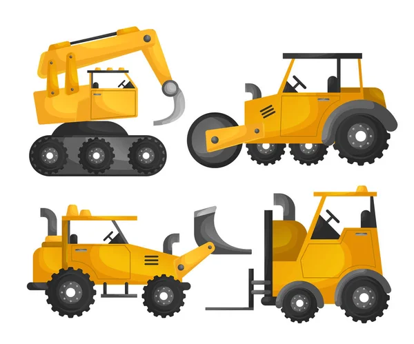 Excavator Machines Collection Vector Illustration — Stock Vector