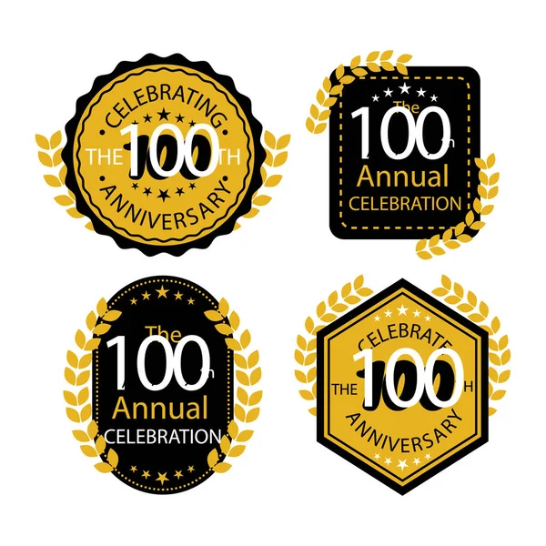 100 Jubileum Badge Collectie Illustratie Vector — Stockvector