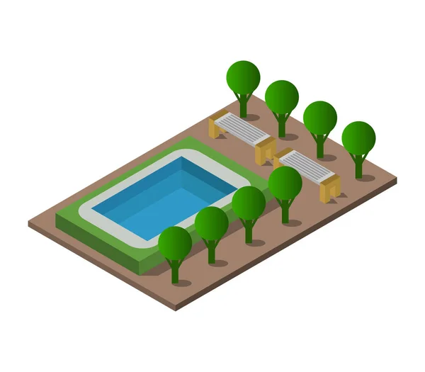 Isometrisches Schwimmen Auf Einem Bockground Vector Illustration — Stockvektor