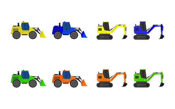 Set Excavator Illustrated Background Vector Illustration — 스톡 벡터