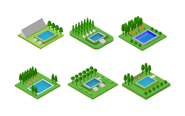 Isometrisches Schwimmbad Set Vektor Illustration — Stockvektor