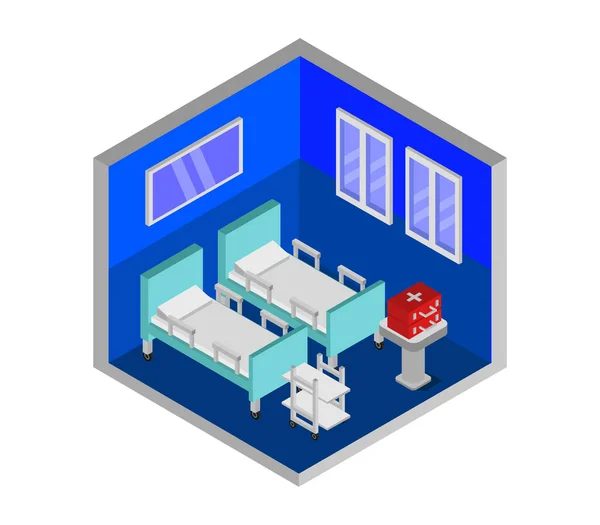 Chambre Hôpital Isométrique Sur Fond Blanc Illustration Graphique Vectorielle — Image vectorielle