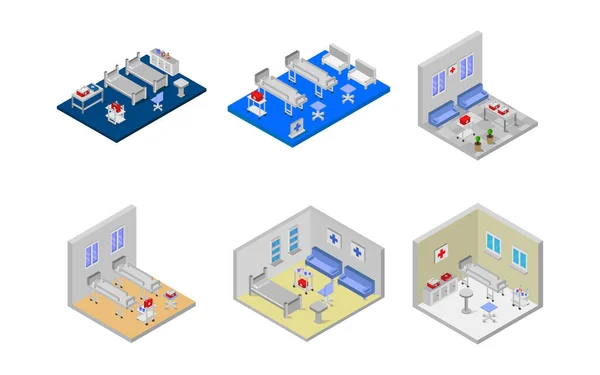 Ilustracja Isometric Hospital Room Set Vector — Wektor stockowy