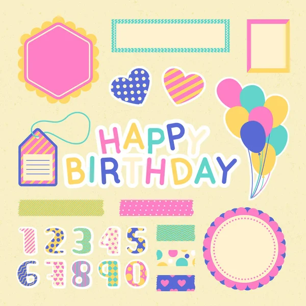 Colorful Birthday Scrapbook Collection Vector Illustration — Stock Vector