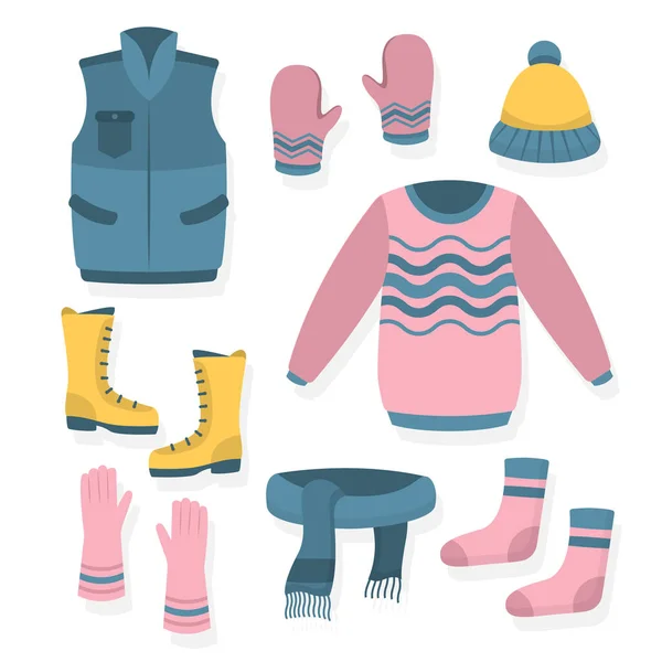 Διάφορα Αξεσουάρ Και Ρούχα Για Χειμερινή Απεικόνιση Διάνυσμα — Διανυσματικό Αρχείο