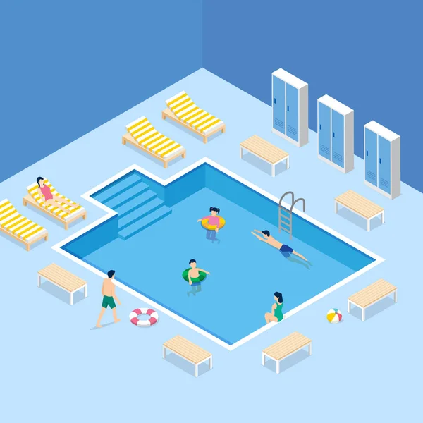 Illustrated Isometric Public Swimming Pool Vector Illustration — Stock Vector