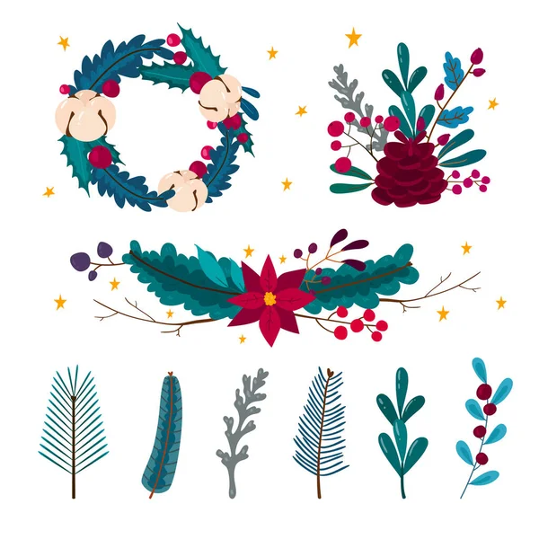 Illustration Collection Fleurs Noël Design Plat Vectoriel — Image vectorielle