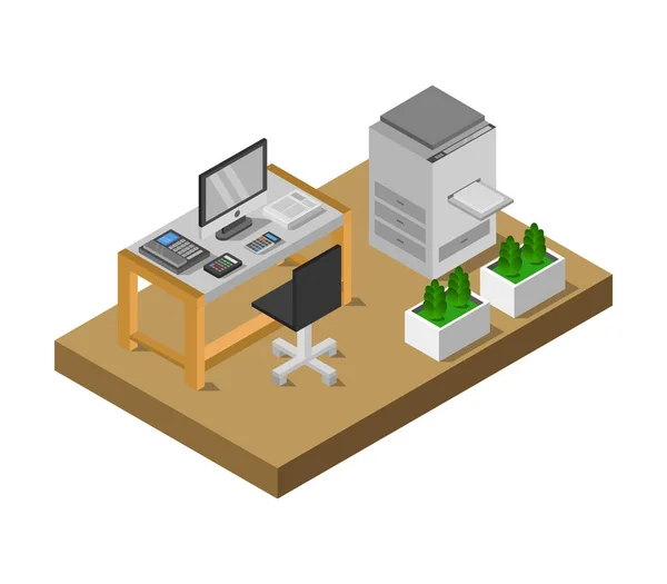 Isometrischer Büroraum Auf Weißem Hintergrund Vektor Graphische Illustration — Stockvektor