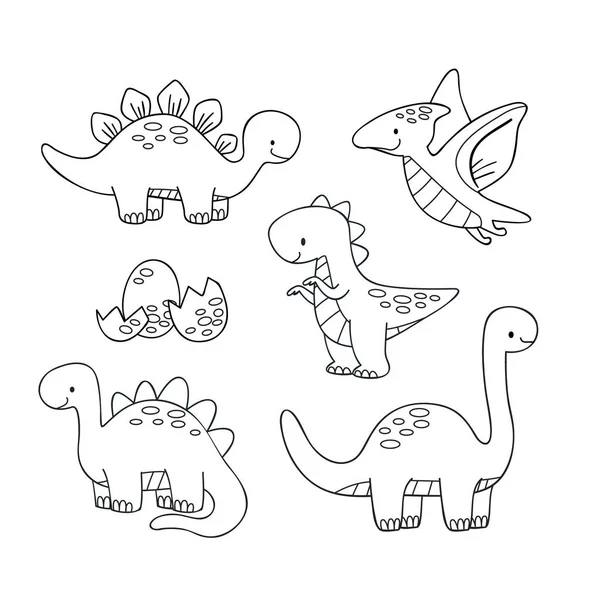 Cute Coloring Kids Dinosaurs Vector Illustration — Stock Vector