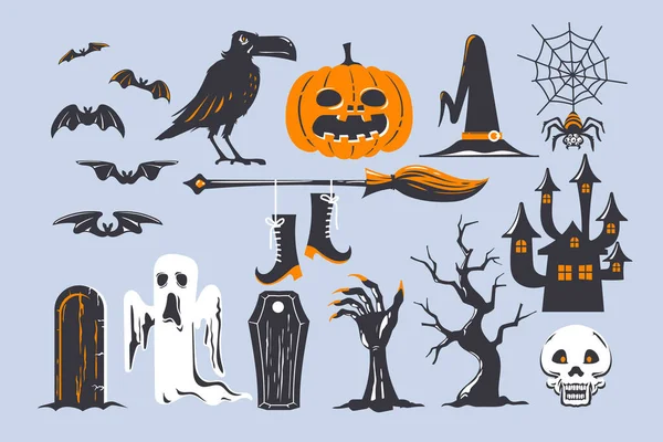 Halloween Element Samling Tema Vektor Illustration — Stock vektor