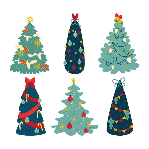 Projeto Plano Árvore Natal Coleção Vector Ilustração — Vetor de Stock