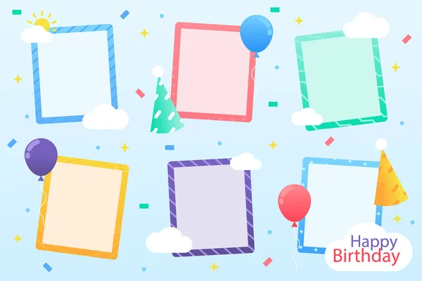 Birthday Collage Frame Collection Flat Design Vector Illustration — Stock Vector