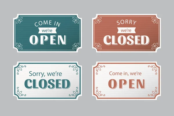 Vintage Open Closed Signboard Collection Vector Illustration — Stock Vector