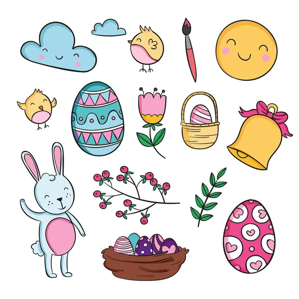 Ručně Kreslená Kolekce Velikonočních Prvků Vektorová Ilustrace — Stockový vektor