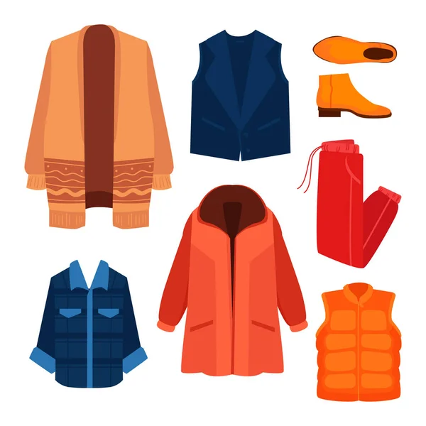 Επίπεδη Σχεδίαση Ρούχα Χειμώνα Ουσιώδη Vector Illustration — Διανυσματικό Αρχείο
