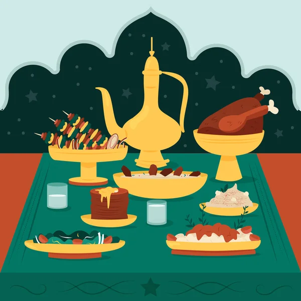 Flat Iftar Meal Illustration Vector Illustration — Stock Vector