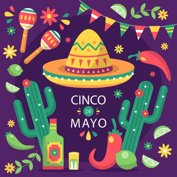 Flat Cinco Mayo Illustration Διανυσματική Απεικόνιση — Διανυσματικό Αρχείο