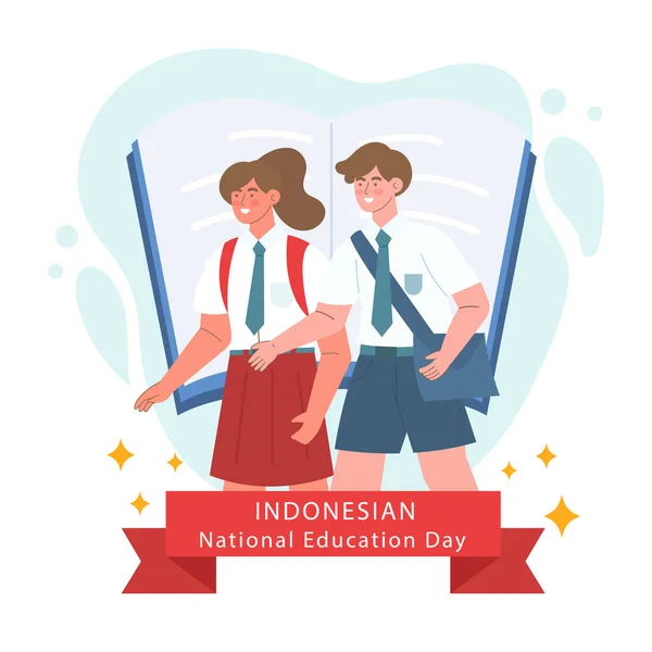 Lapos Indonéziai Nemzeti Oktatási Nap Illusztráció Vektor Illusztráció — Stock Vector