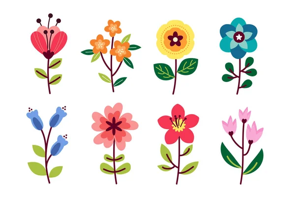 Flaches Design Schöne Frühjahrsblumen Kollektion Vector Illustration — Stockvektor