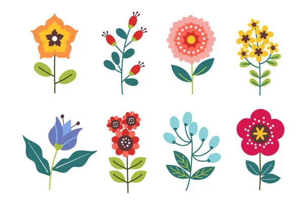 Platte Ontwerp Mooie Lente Bloem Set Vector Illustratie — Stockvector